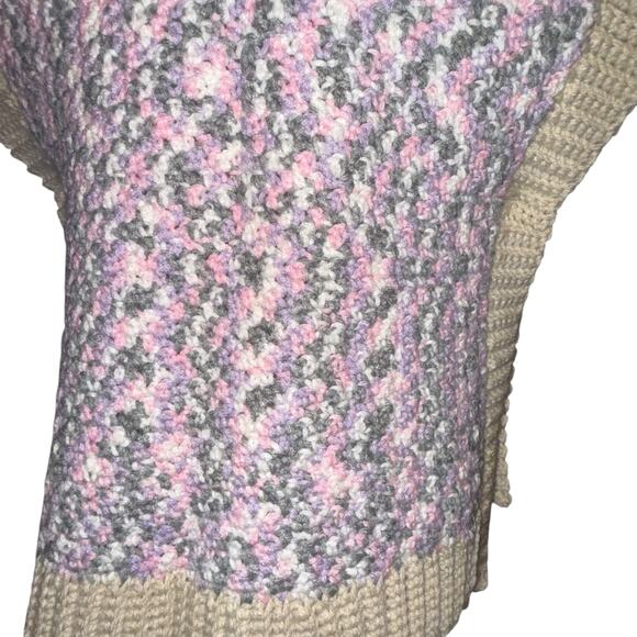 Hand Knit Multicolor Turtleneck Open Sides Poncho Vest Imagine Buttons S/M - Picture 7 of 9